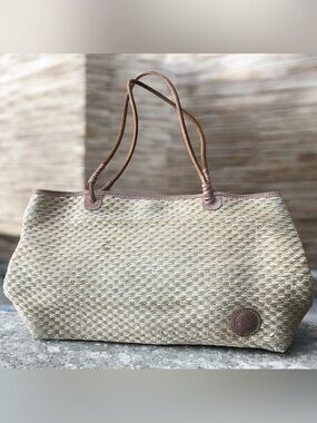 Timberland Natural Woven Straw Tote with Brown Trim